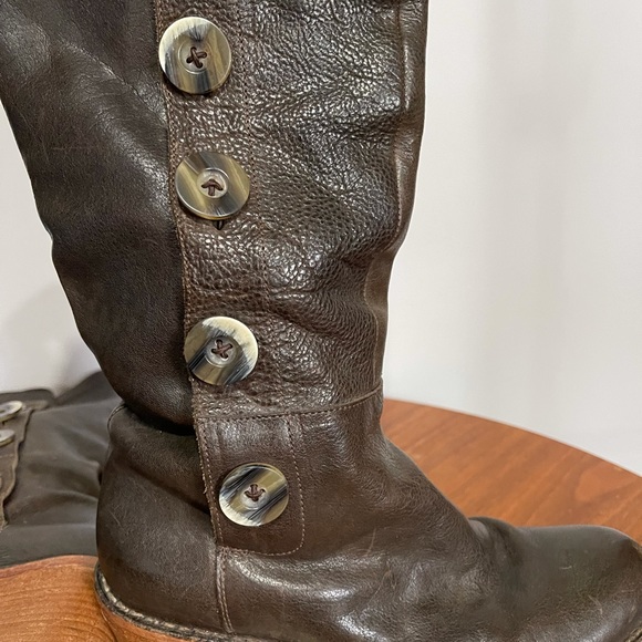 Fiorentini + Baker Brown Button Up Boots Heeled Moto Italy 37 - Picture 5 of 15